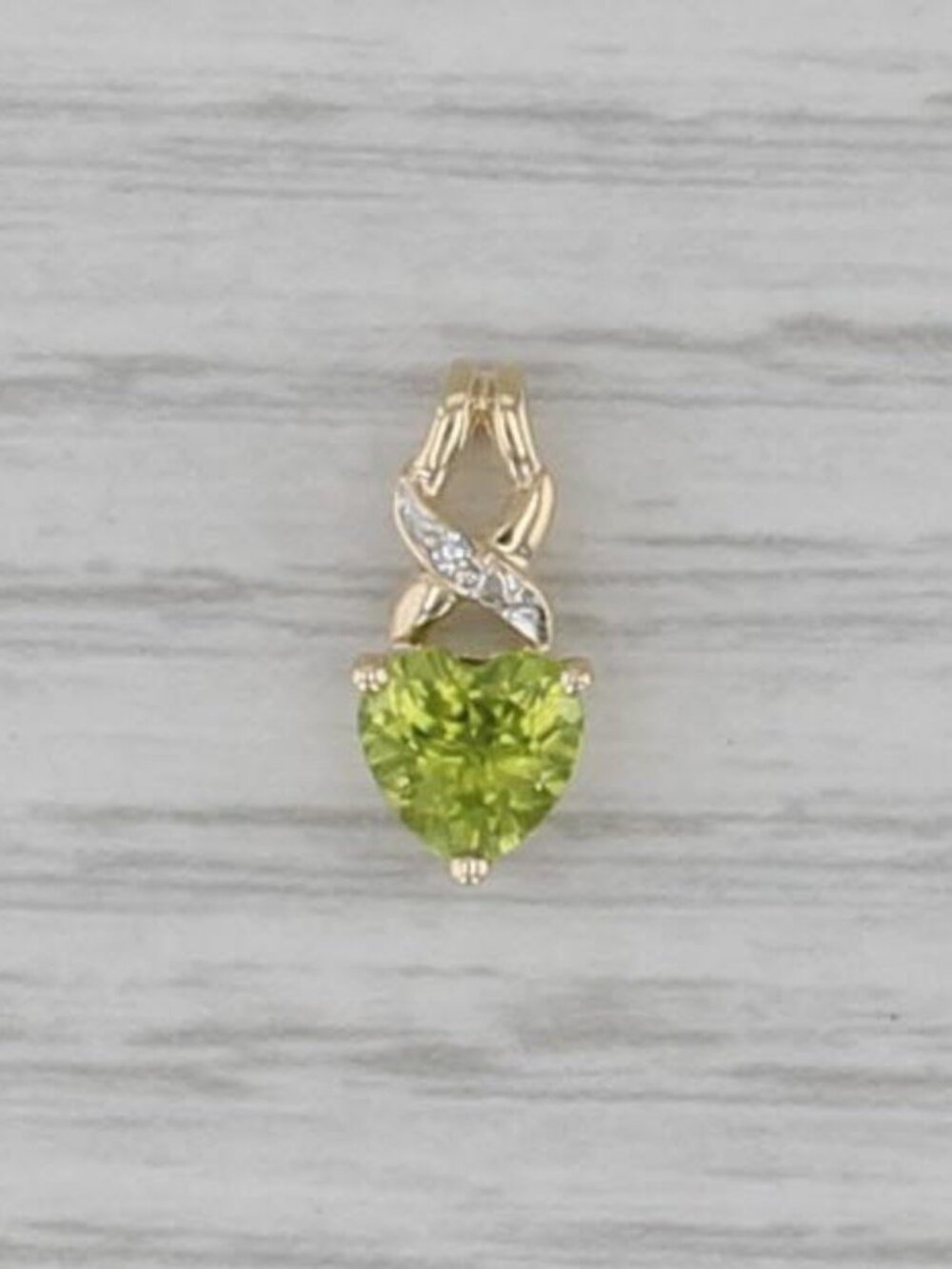 0.24ct Peridot Heart Diamond Pendant 10k Yellow Gold Small Drop